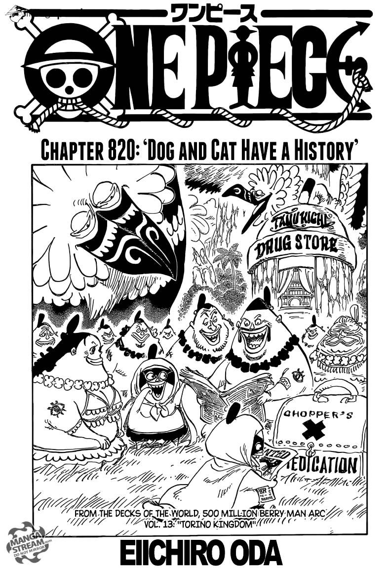 One Piece Chapter 820 : Dog And Cat Have A History - Picture 1